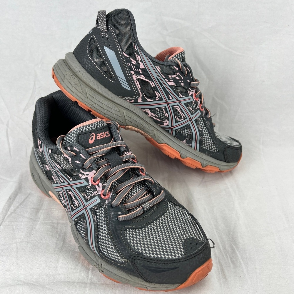 ASICS Gel Venture 6 Trail Running Shoes Women 7.5 Gray Pink Orange Athletic